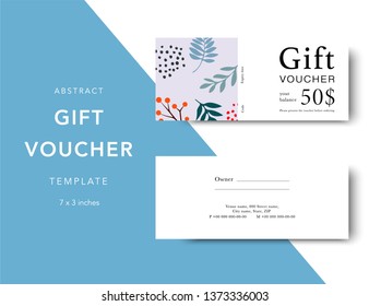 Abstract gift voucher card template. Modern discount coupon for shopping with abstract pattern. Modern fashion background design with information sample text. Coupon template for gift and shopping.