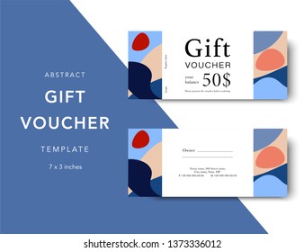 Abstract gift voucher card template. Modern discount coupon for shopping with abstract pattern. Modern fashion background design with information sample text. Coupon template for gift and shopping.