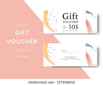 Abstract gift voucher card template. Modern discount coupon for shopping with abstract pattern. Modern fashion background design with information sample text. Coupon template for gift and shopping.