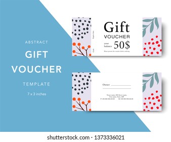 Abstract gift voucher card template. Modern discount coupon for shopping with abstract pattern. Modern fashion background design with information sample text. Coupon template for gift and shopping.