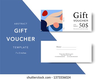 Abstract gift voucher card template. Modern discount coupon for shopping with abstract pattern. Modern fashion background design with information sample text. Coupon template for gift and shopping.