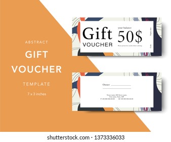 Abstract gift voucher card template. Modern discount coupon for shopping with abstract pattern. Modern fashion background design with information sample text. Coupon template for gift and shopping.