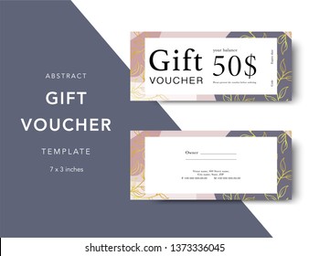 Abstract gift voucher card template. Modern discount coupon for shopping with abstract pattern. Modern fashion background design with information sample text. Coupon template for gift and shopping.