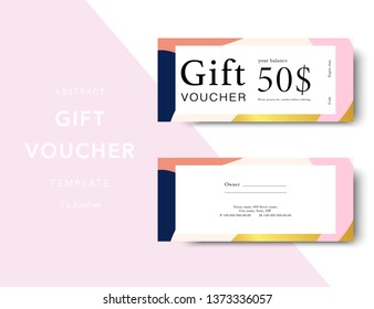 Abstract gift voucher card template. Modern discount coupon for shopping with abstract pattern. Modern fashion background design with information sample text. Coupon template for gift and shopping.