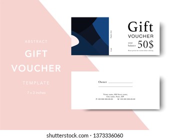 Abstract gift voucher card template. Modern discount coupon for shopping with abstract pattern. Modern fashion background design with information sample text. Coupon template for gift and shopping.