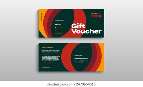 Abstrakte Geschenkgutschein-Karten-Vorlage. Modernes Rabatt-Coupon- oder Zertifikatslayout mit geometrischem Formmuster. Vektorgrafik Mode helles Hintergrunddesign mit Informationen Beispieltext.