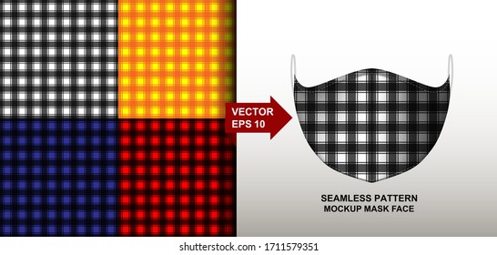 Abstract. Gingham background pattern seamless design for mask face, pillow, fashion, clothing, fabric. mockup template mask face seamless pattern. Vector.