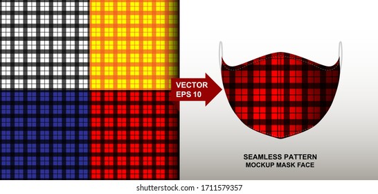  Resumen. Diseño de fondo de Gingham sin fisuras para la cara de máscara, almohada, moda, ropa, tela. máscara de plantilla de maquillaje se enfrenta a un patrón transparente. Vector.