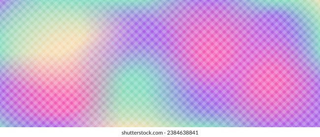Abstract gingham gradient background. Holographic vector texture. Rainbow ombre stripes. Iridescent elegant illustration