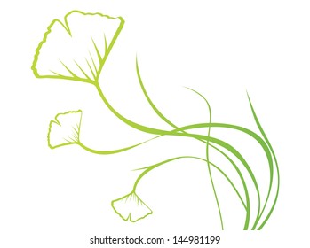Abstract Ginkgo Biloba Floral Over White, Copyspace
