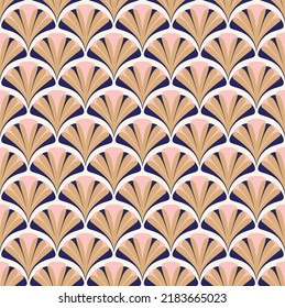 Abstract Ginkgo Biloba Leaves Natural Retro Geometric Vector Seamless Pattern Interior Style Design Perfect for Allover Fabric Print or Wall Paper Sandy Brown Pastel Pink Tones