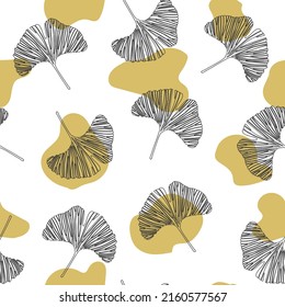 Abstract ginkgo biloba vector background. Line art of ginkgo biloba. Hand-drawn vector illustration