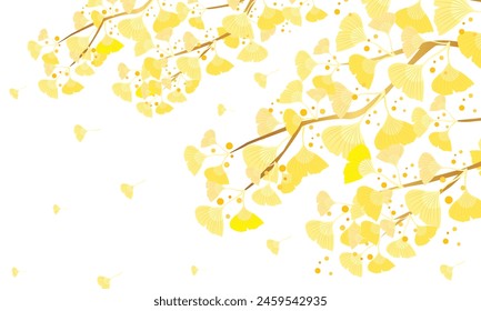 Abstrakter Ginkgo-Zweige Hintergrund. Handgemalte Blätter, Aquarell, Textur, Botanische Blätter handgezeichnet in warmen Farben.