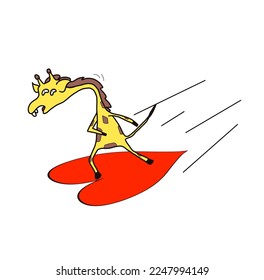 abstract giraffe cartoon character riding the heart .