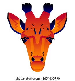 Abstract giraffe head isolated on white. Graphic cartoon giraffe portrait painted in imaginary colors for design card, invitation, banner, book, scrapbook, t-shirt, poster, scetchbook, album etc.