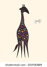 Abstract giraffe. Spotted geometric animal. Colorful square stains