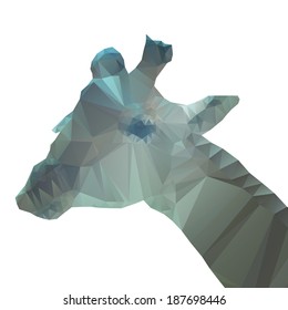 Abstract giraffe's face in origami style on white background. Low poly.