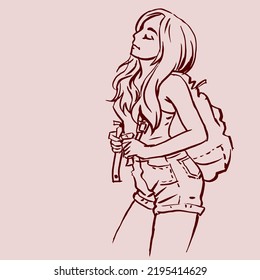 Abstrakt von Mädchen mit Rucksack, Vektorgrafik für Karte, Illustration, Hintergrund