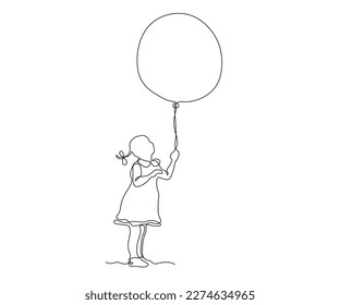 abstract girl with a balloon Continuous One Line Drawing