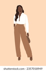 abstract girl boss, successful confident beautiful business woman in office wear, black african woman of color, concept of diversity, inclusion, equality, isolated vector illustration, poster, art