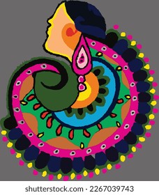 Abstracto de niña vector de rangoli colorido