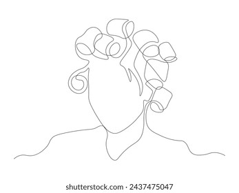 Abstract girl with curlers on her head,hairstyle in a barbershop,curls. continuous single line art drawing sketch