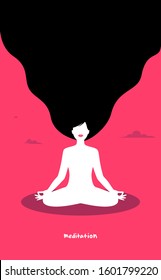 an abstract girl doing meditation in pink background. isolated Vector Illustration