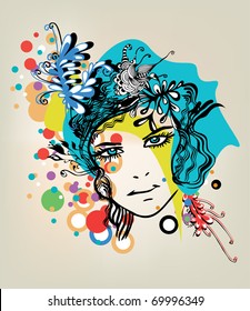 abstract girl with dots
