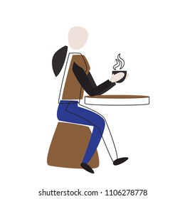 Abstract girl drinking coffee vector illustration.