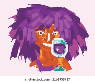 abstract girl drinking a glass of wine