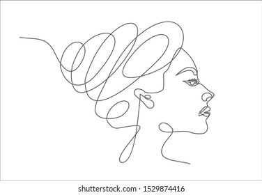 Abstract girl face continuous one line drawing minimalism design isolated on white background