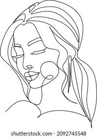 Abstract girl face continuous one line drawing minimalism design isolated on white background