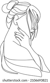 Abstract girl face continuous one line drawing minimalism design isolated on white background