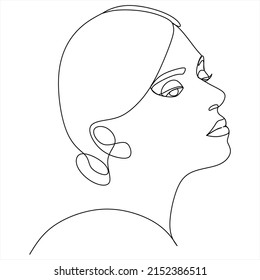 Abstract girl face continuous one line drawing minimalism design isolated on white background