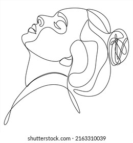 Abstract girl face continuous one line drawing minimalism design isolated on white background