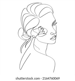 Resumen de la chica cara diseño de dibujo de una línea continuo minimalismo aislado en fondo blanco