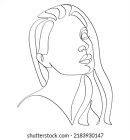 Abstract girl face continuous one line drawing minimalism design isolated on white background