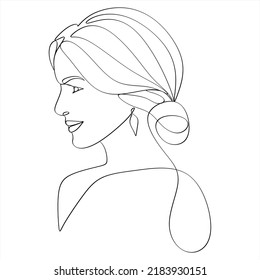 Abstract girl face continuous one line drawing minimalism design isolated on white background