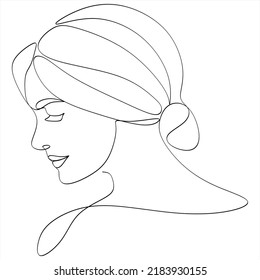 Abstract girl face continuous one line drawing minimalism design isolated on white background