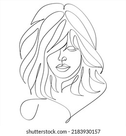 Abstract girl face continuous one line drawing minimalism design isolated on white background