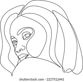Abstract girl face continuous one line drawing minimalism design isolated on white background