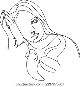 Resumen de la chica cara diseño de dibujo de una línea continuo minimalismo aislado en fondo blanco