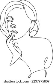 Abstract girl face continuous one line drawing minimalism design isolated on white background