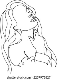 Abstract girl face continuous one line drawing minimalism design isolated on white background