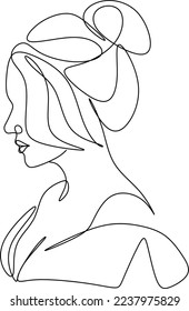 Abstract girl face continuous one line drawing minimalism design isolated on white background