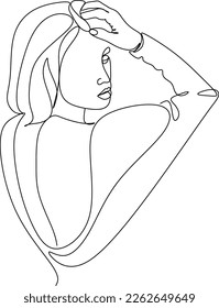 Abstract girl face continuous one line drawing minimalism design isolated on white background
