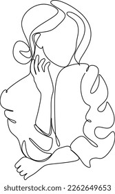 Abstract girl face continuous one line drawing minimalism design isolated on white background