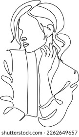 Resumen de la chica cara diseño de dibujo de una línea continuo minimalismo aislado en fondo blanco