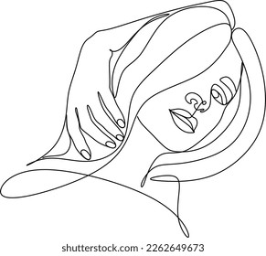Abstract girl face continuous one line drawing minimalism design isolated on white background