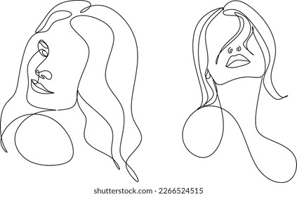 Abstract girl face continuous one line drawing minimalism design isolated on white background